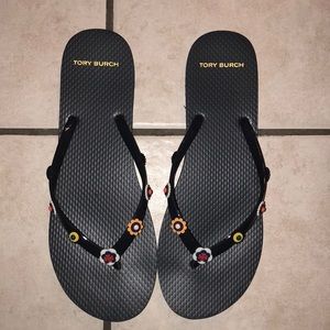 Navy Tory Burch flip flops